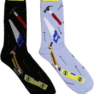 Tools Technician Repairman Hammer Saw Nails Compass 2 Pairs Men's Socks